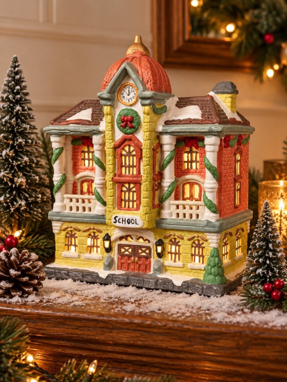 Vintage Ceramic Christmas Village School Building